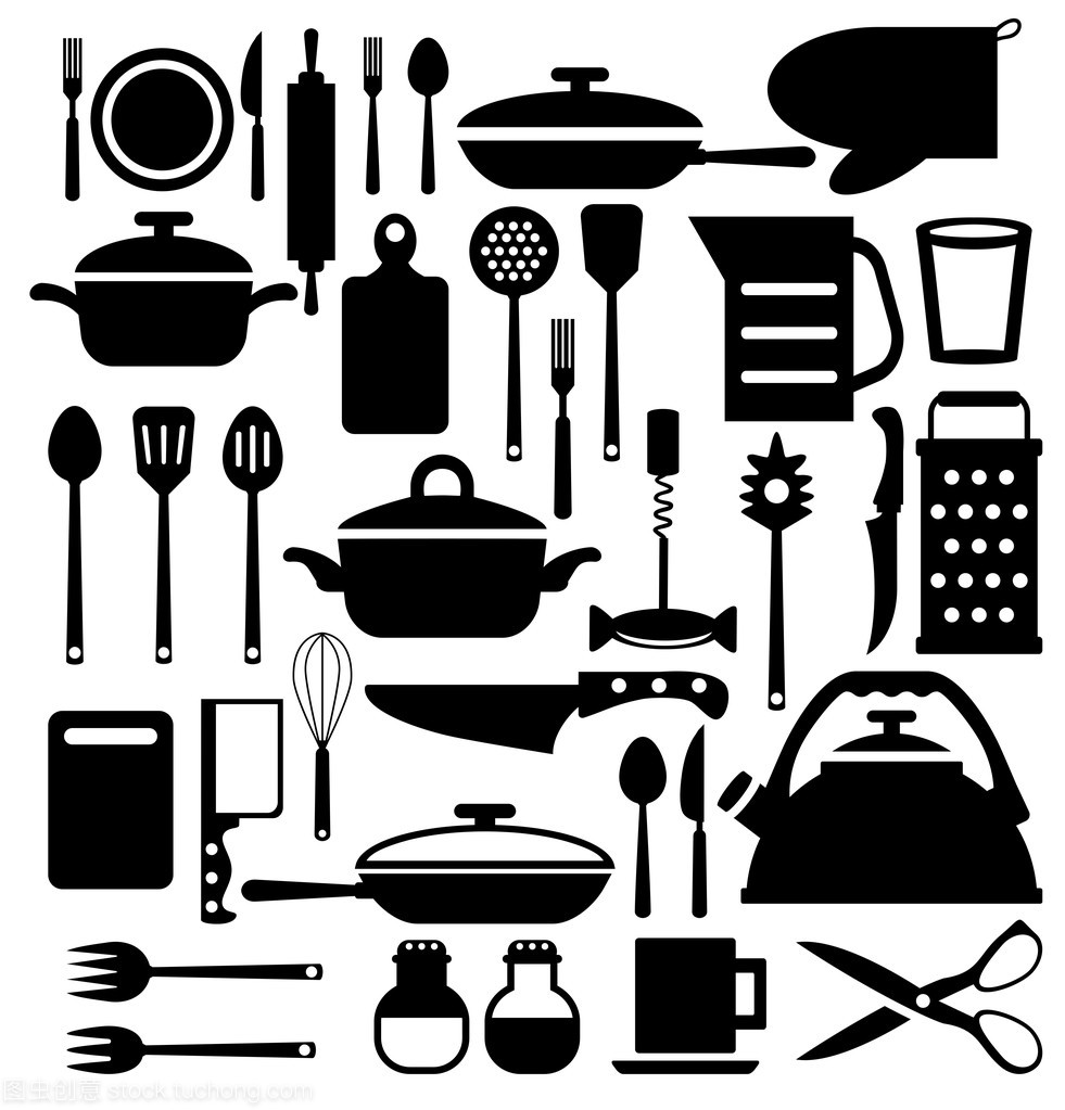 廚房工具。餐具矢量圖標集